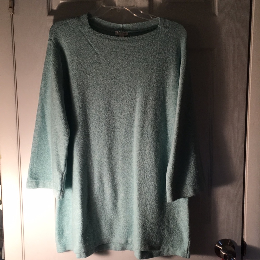 Aqua cardigan very soft! Long bell sleeves perfect to wear with a black legging!